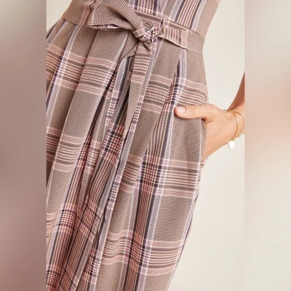 Anthropologie Gal Meets Glam Madison Brown Plaid Midi Dress Square Neck Size 2 - Picture 2 of 9